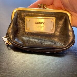 DKNY Black and Gold Leather Coin Pouch